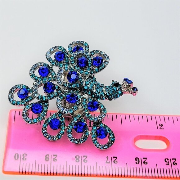 PEACOCK Ring Blue Crystals Stretch Band Ring - Picture 9 of 11
